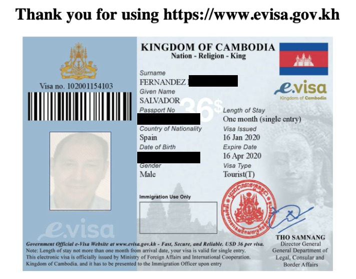 Visado electrónico en Camboya