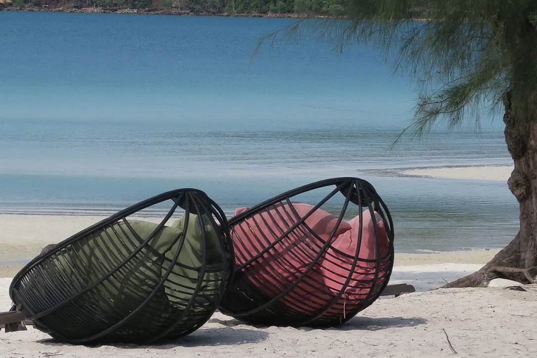 dos hamacas en Koh Ta Kiev.,La isla de Takeo en Camboya