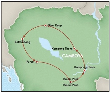 mapa de camboya, recorrido de 8 días